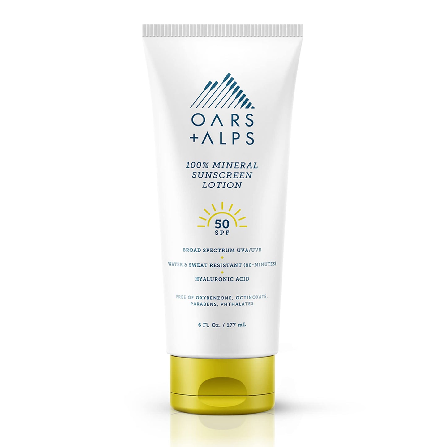 Oars + Alps SPF 50 Mineral SPF Sunscreen Body Lotion, Infused with Hyaluronic Acid, Shea Butter, and Coconut Oil, Water and Sweat Resistant, 6 Fl Oz