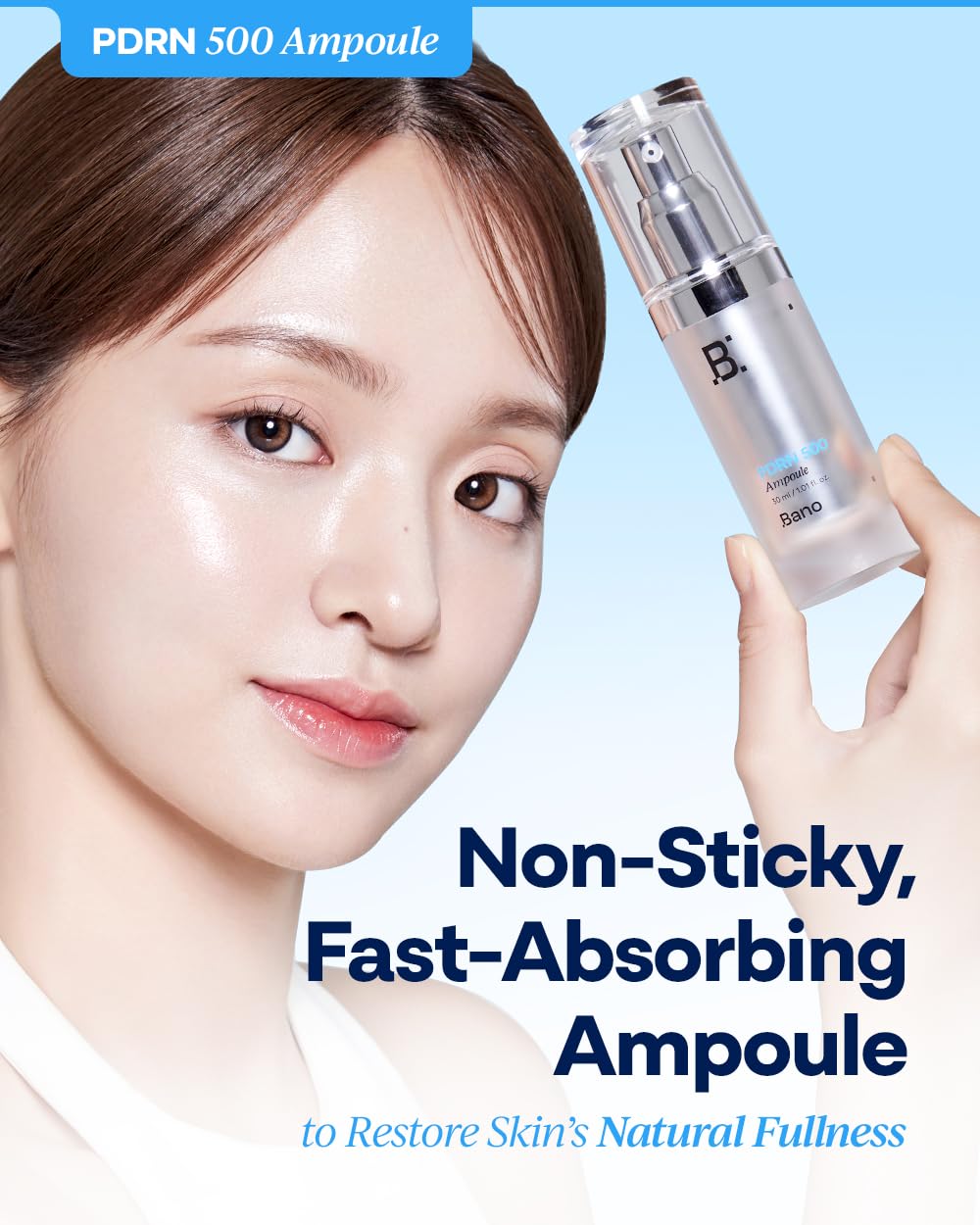 Bano PDRN 500 Ampoule – Firming & Hydrating Serum with PDRN, Peptides, Collagen & Hyaluronic Acid | Korean Skincare for Sensitive Skin | Fragrance-Free | 1.01 fl oz