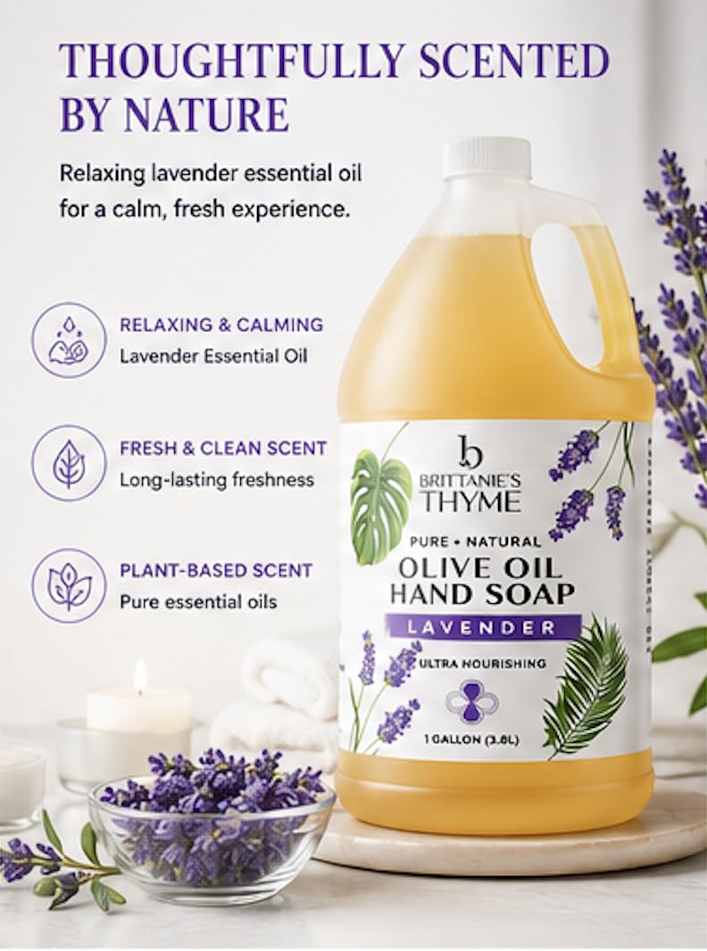 Brittanie's Organic Castile Liquid Olive Oil Soap Refill, Lavender 1 Gallon