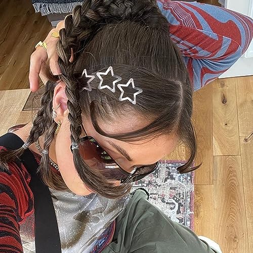 Star Hair Clips 2000s Y2K Snap Hair Barrettes Non Slip Star Hair Accessories Silver Metal Hair Clips for Girls Women -15 PCS 1.57"
