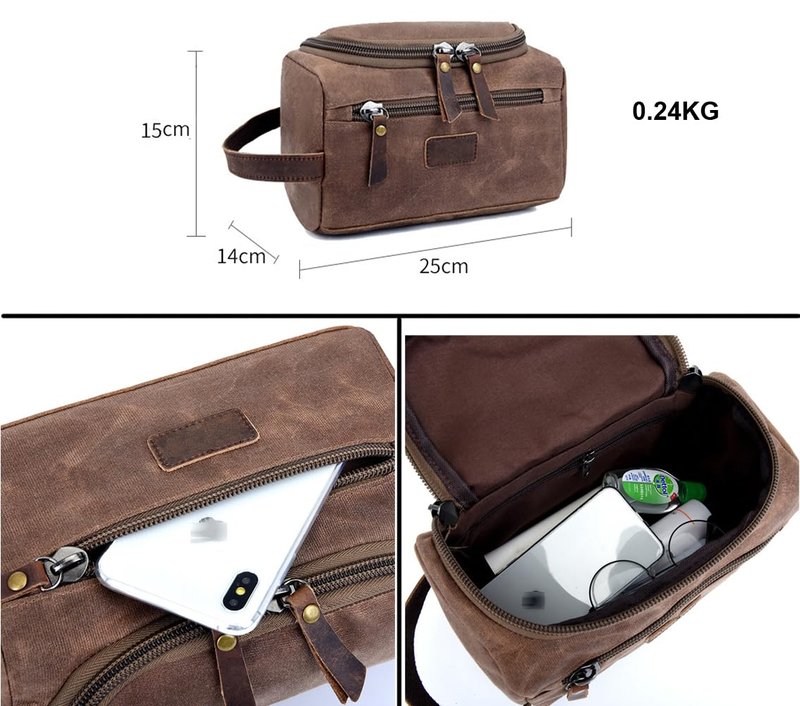 YY GEWETAO Toiletry Bag For Men Dopp Kit Durable Waxed Cotton Canvas With Leather Handle Toiletry Organizer Water-resistant Shaving Bag for Toiletries (Waxed Canvas, Grey)