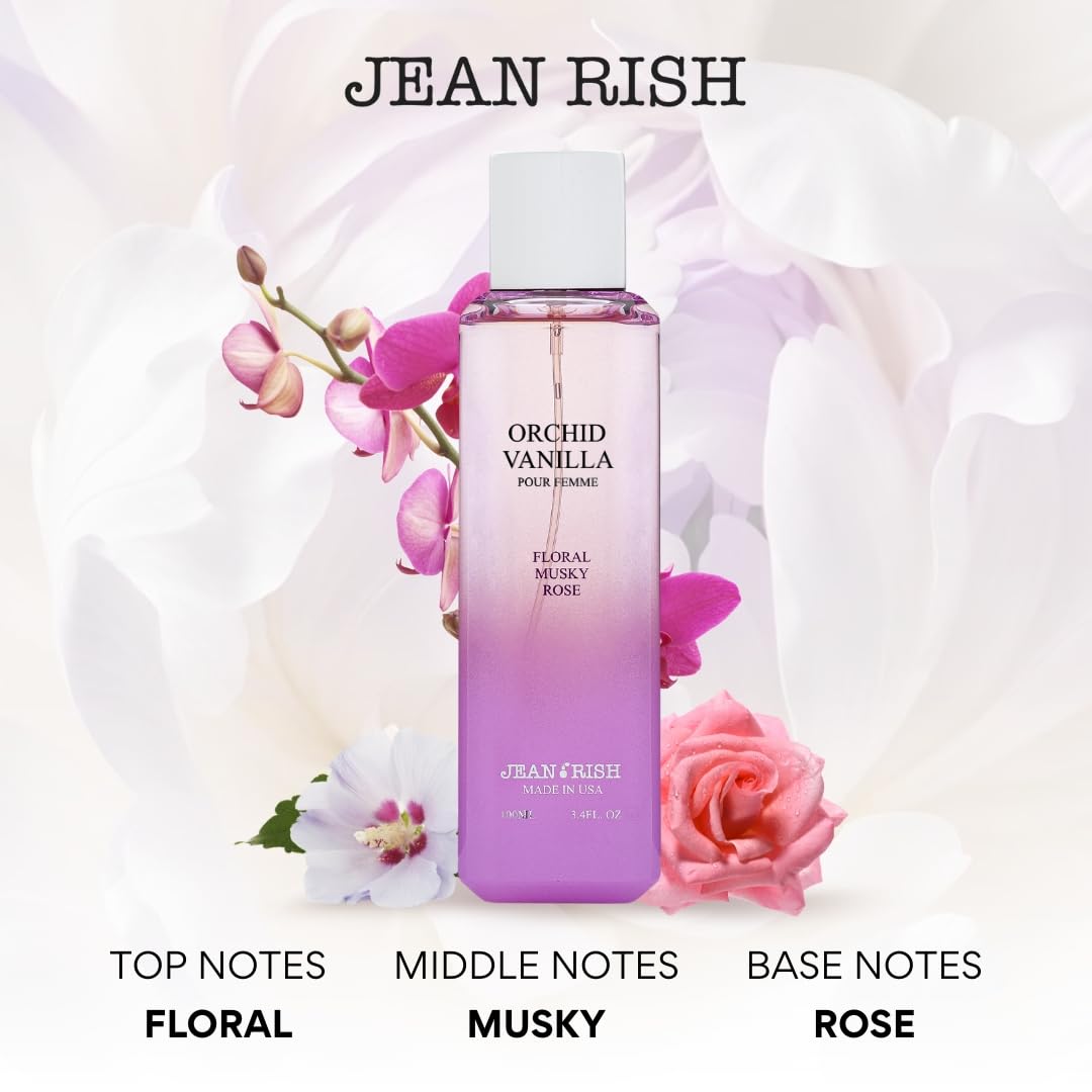 Jean Rish Orchid Vanilla Perfume for Women Eau De Parfum, Long-Lasting Luxury Fragrance, Made In USA - Jasmine, Vanilla, Rose, Musk Scent - 100ml / 3.4 oz