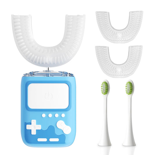 yeklike Adult Ultrasonic Electric Toothbrush, 360° Oral Cleaning for Stain & Whitening, IPX7 Waterproof Rechargeable, U-Shape Brush Head×3 + Straight Handle Brush Head×2 + Storage Cup