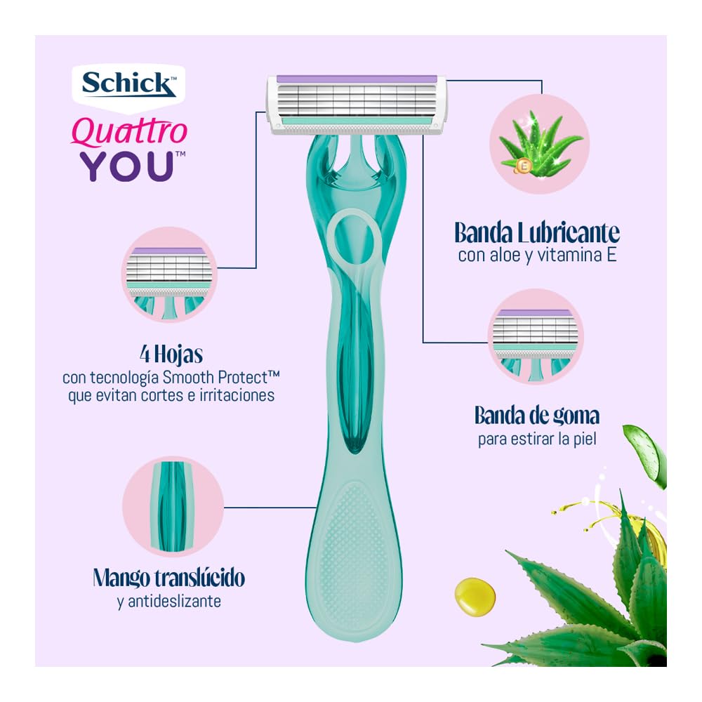 Schick Quattro You Sensitive Piece Of Mind Disposable Razor For Women, 4 Count