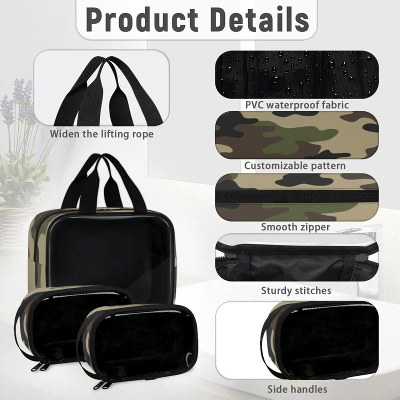 PATTERNFUL Clear Makeup Bag for Women Men, 3Pcs Transparent Cosmetic Bags Waterpoof Toiletries Set Portable Toiletry Bags with Zipper for Travel Bathroom(Camouflage)