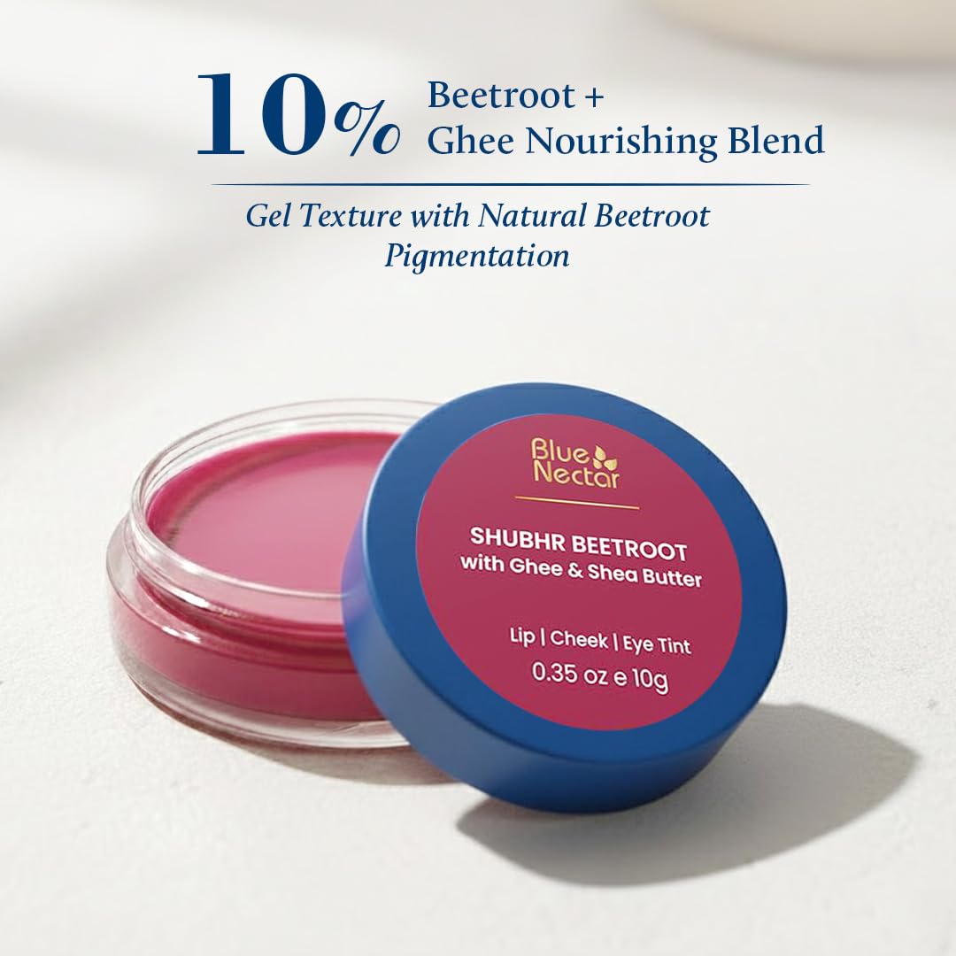 Blue Nectar Lip Tint Balm for Tinted Lips | Natural Beetroot Lip Balm Moisturizer for Dry Skin with Organic Ghee & Shea Butter | Long Lasting Hydrating Lip Tint (0.35 Oz)