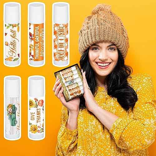 50 Pcs Thanksgiving Lip Balms Friendsgiving Party Favors Bulk Thanksgiving Lip Balm Fall Party Gifts Autumn Basket Stuffers Small Thank You Gift for Women Men Staffs (Honey Flavor)