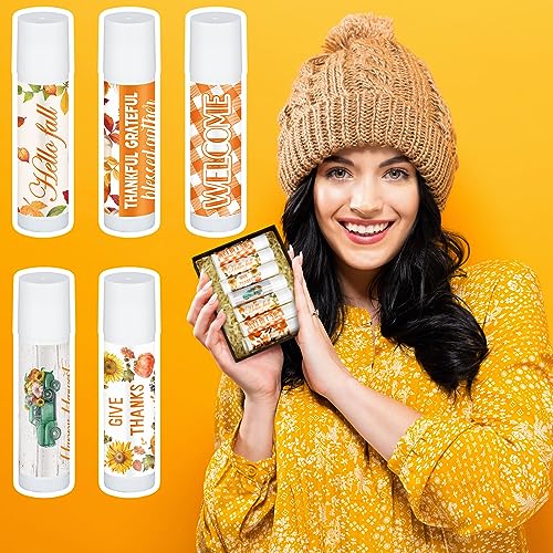 25 Pcs Hello Fall Autumn Lip Balms Favors Bulk Fall Halloween Thanksgiving Lip Balm Party Gifts Basket Stuffers Small Thank You Appreciation Gift for Women Men Staff Coworkers