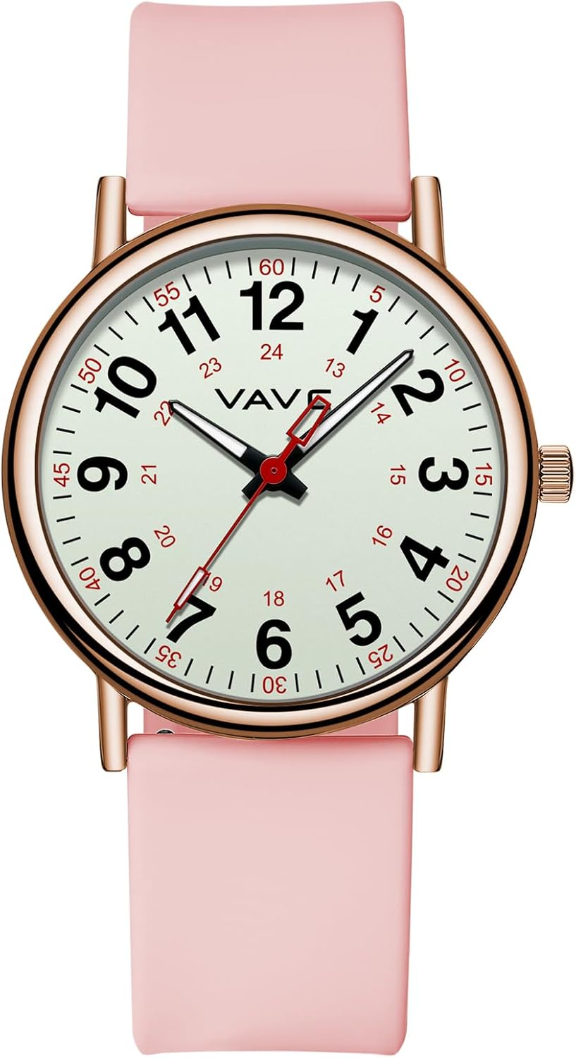 Waterproof Analog Nurse Watch for Nurses,Students,Medical Professionals,Women Men,with Luminouse Easy Read Dial,Military Time,Second Hand and 24 Hour,Comfortable Silicone Band.