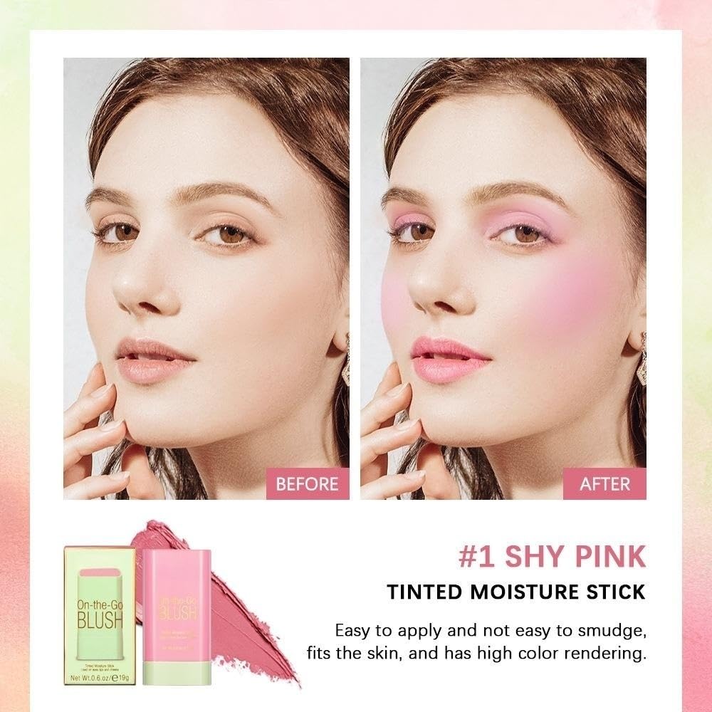 Lovelycat On-the-Go Makeup Blush Stick Tinted Moisture Stick, Shadow Lips Cheek Blusher Creamy Long Lasting Natural Nude for All Skin Natural Waterproof, Long Lasting (Pink)