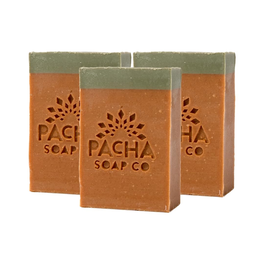 Pacha Soap Co. Caramel & Sea Salt Bar Soap - Roasted Pecans, Coffee & Brown Sugar Scent, Artisan Bar Soap for Hands, Face, and Body, Moisturizing, Handcrafted in the USA, 3-Pack (4 oz ea, 12 oz Total)
