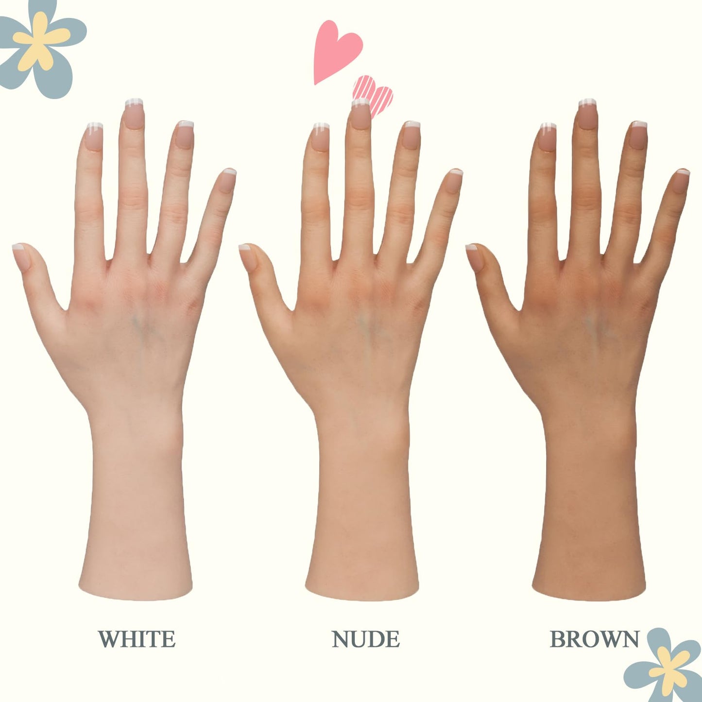 Realistic Female Silicone Hand Mannequin Hand Model Fake Hand With Skeleton For Manicurist Reusable Acrylic Nails Display Jewelry Props - Nude Left Hand