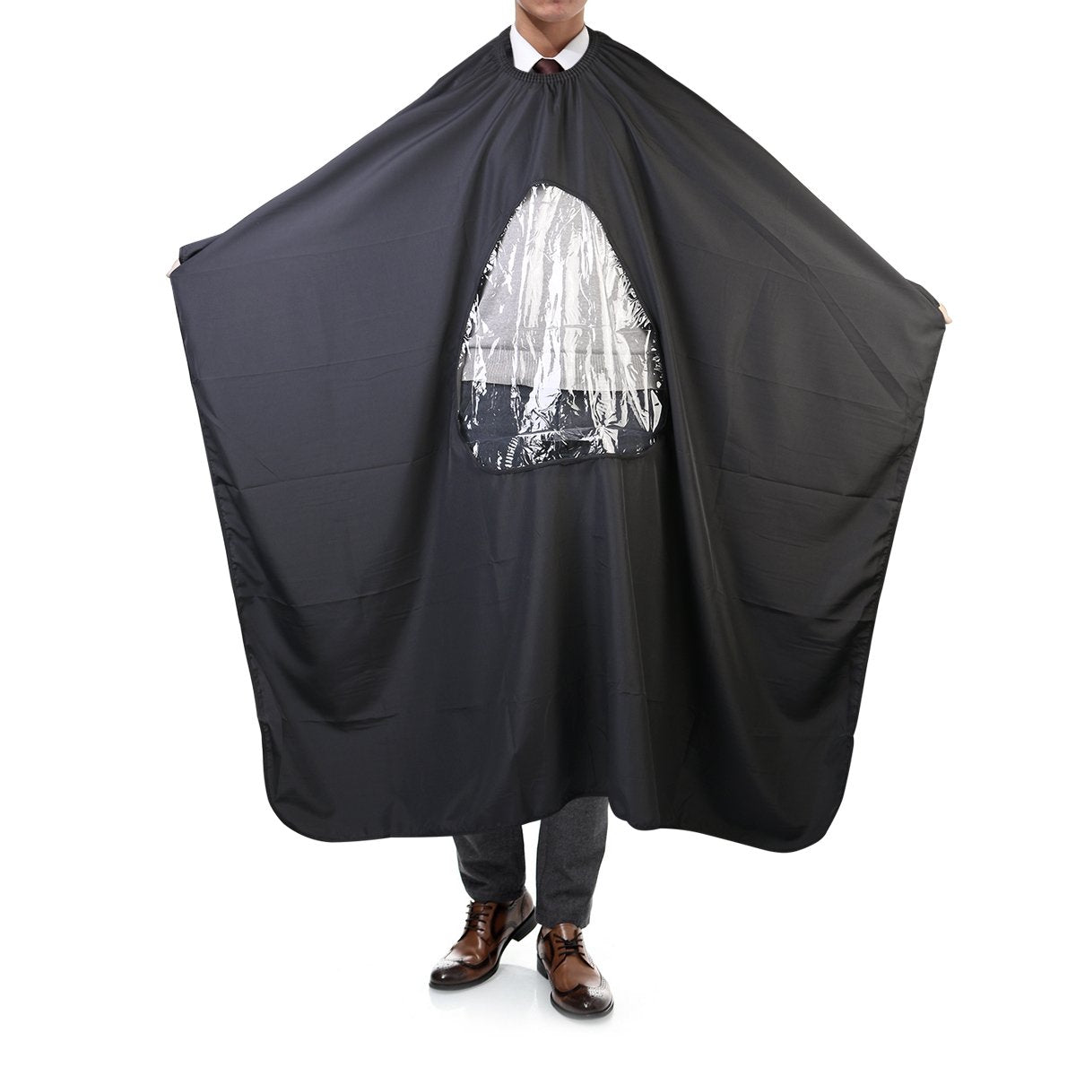 ULTNICE Salon Home Barbers Hairdressing Cape Gown with Viewing Window for Hair Cutting 63 * 57"(Black)