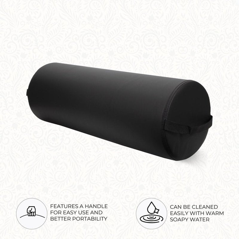 Jumbo Full Round Bolster Pillow - Oil & Stain-Resistant for Massage & Yoga | Black, 9” R x 26” L