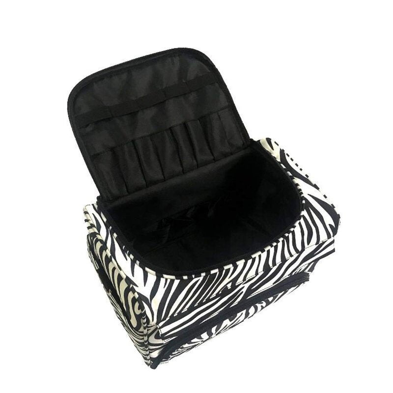 Professional Hairdressing Styling Bag - Multi-Functional Makeup Organizer for Salon | Zebra Print, Shoulder Strap