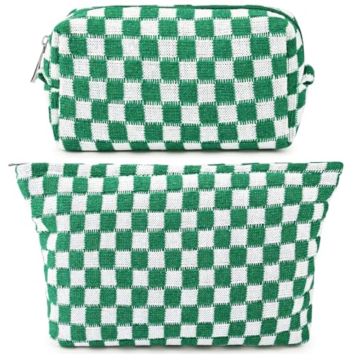 Travel Makeup Bag, Checkered Cosmetic Bag Make Up Organizer Case for Women, Small Toiletry Bag Skincare Pouch for Toiletries Accessories Brushes, 2PCS