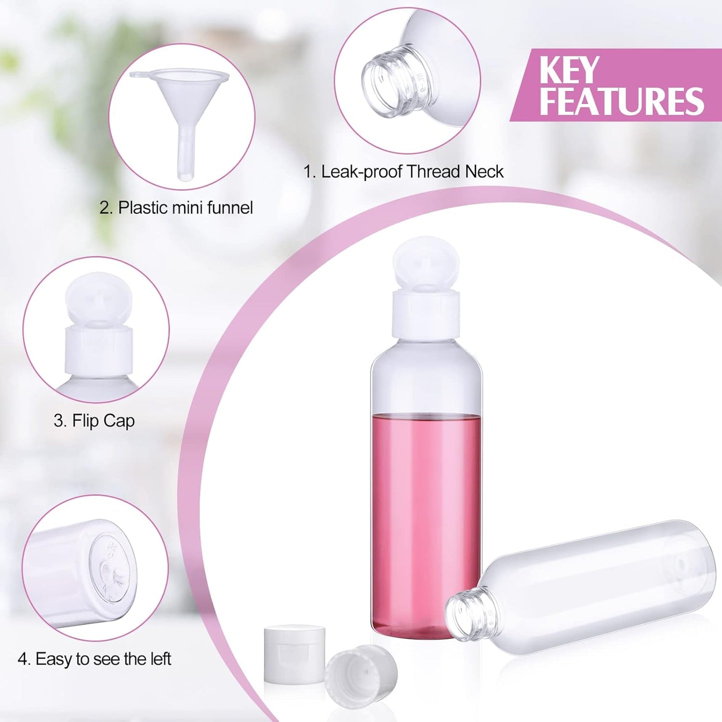 Travel Bottles - 50 Pcs 3.4 oz TSA Approved Leakproof Plastic Containers | Clear Refillable Bottles for Toiletries & Liquids