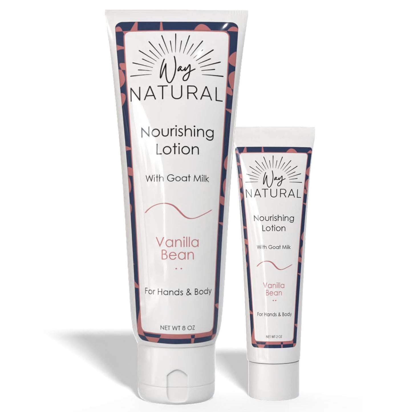 Way Natural Nourishing Goat Milk Lotion, Vanilla Bean - Home & Away Set, Natural Hand & Body Vanilla Lotion for Dry Skin - Goat Milk Hand Cream for Women & Men - 8oz & 2oz Travel Size Tube