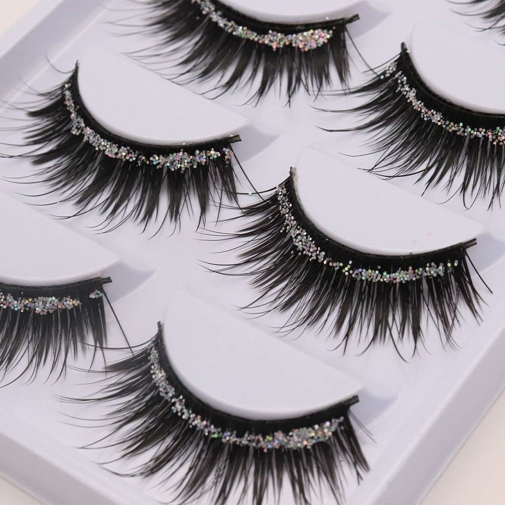 10 Pairs Soft False Eyelashes, Natural 3D Fake Eye Lashes with Shiny Rhinestones Makeup Party Extension Eyelashes Handmade Fake Lashes Volume Eyelash (Pack of 2)