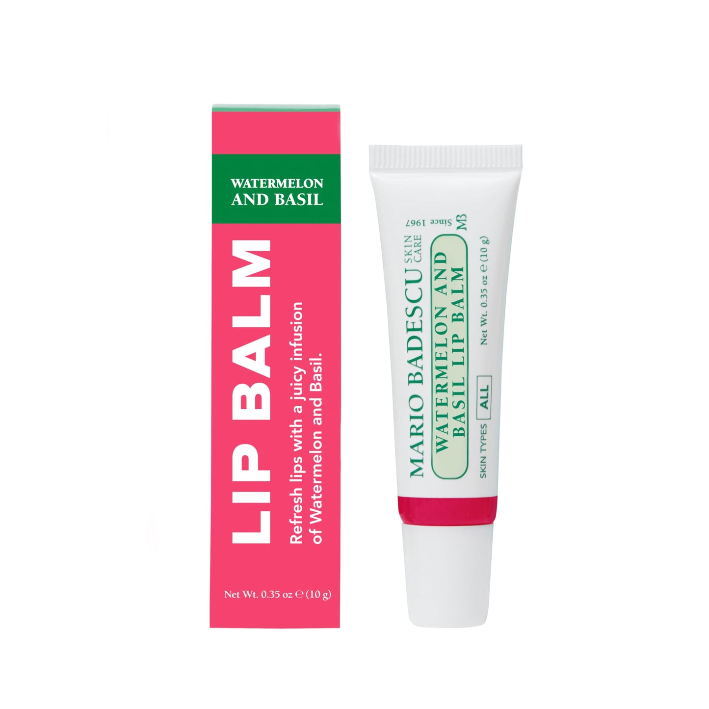 Mario Badescu Moisturizing Watermelon & Basil Lip Balm for Dry Cracked Lips, Infused with Coconut Oil and Shea Butter, Ultra-Nourishing Lip Care Moisturizer for Soft, Smooth and Supple Lips, 0.35 Oz