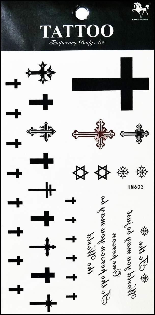 Umama Tattoos 3 Sheets Cross Temporary Tattoo Body Art Tattoo Sticker 3D Waterproof Men Women Realistic tattoos Cross Cartoon Pattern