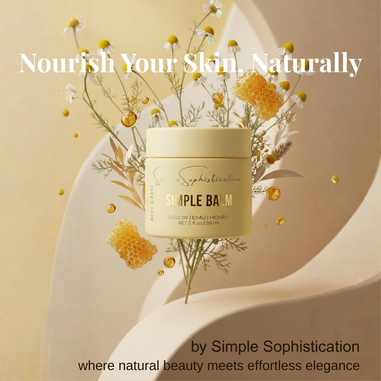 Simple Sophistication Tallow Emu Honey Balm | Nourishing Face & Body Moisturizer with Manuka Honey & Emu Oil, Non-Greasy Natural Skincare with Chamomile & Red Fruit | 1 oz