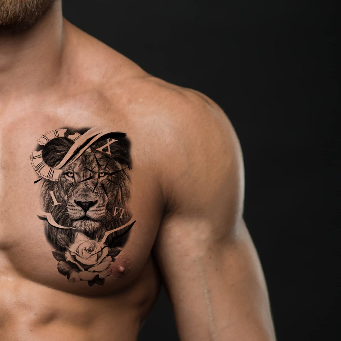PADOUN Temporary Tattoos Animal, 6-Sheet Wolf Lion Large Temporary Tattoo for Men, Waterproof Long Lasting Tattoos Realistic Fake Tattoos for Women Kids