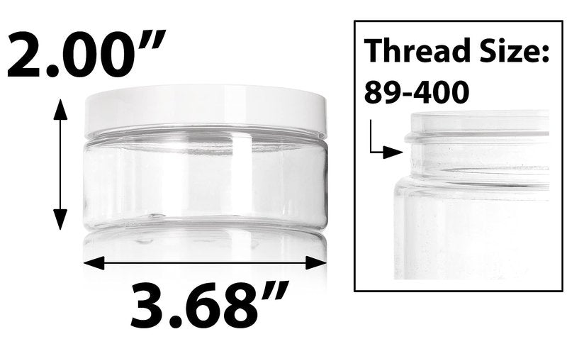JUVITUS 8 oz Clear PET Plastic Low Profile Jar with White Smooth Lids (12 Pack) BPA Free Large Refillable Empty Storage Containers