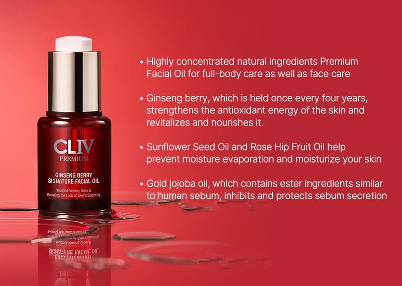 CLIV Ginseng Berry Premium Facial Oil, Moisturizing, Elasticity, Nourishing (Face Oil 0.67 fl.oz)