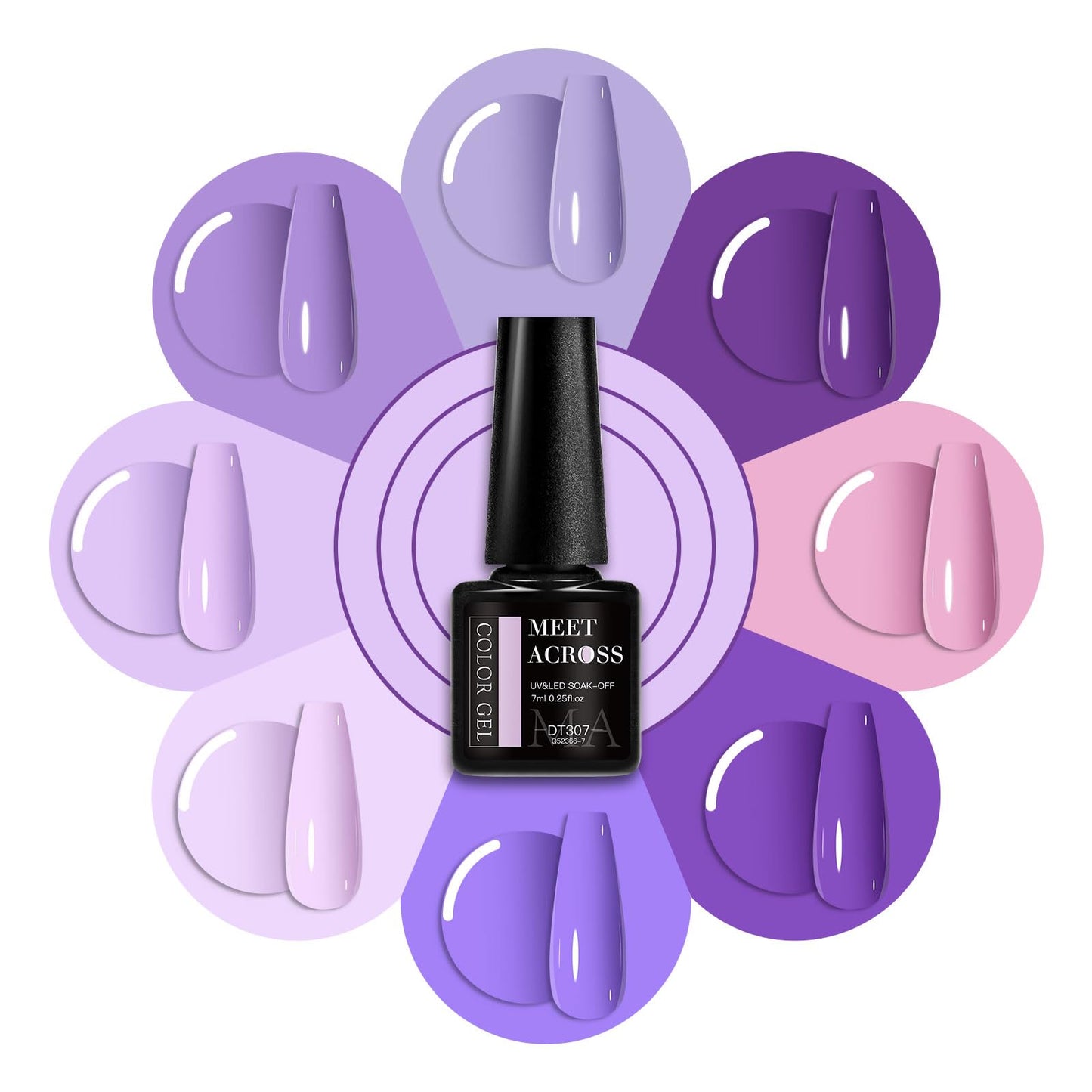 MEET ACROSS Purple Gel Nail Polish Set, 8 Colors Purple Pastel Pink Lavender Gel Polish Soak Off Grape Lilac Violet Gel Nail Art Manicure DIY Salon