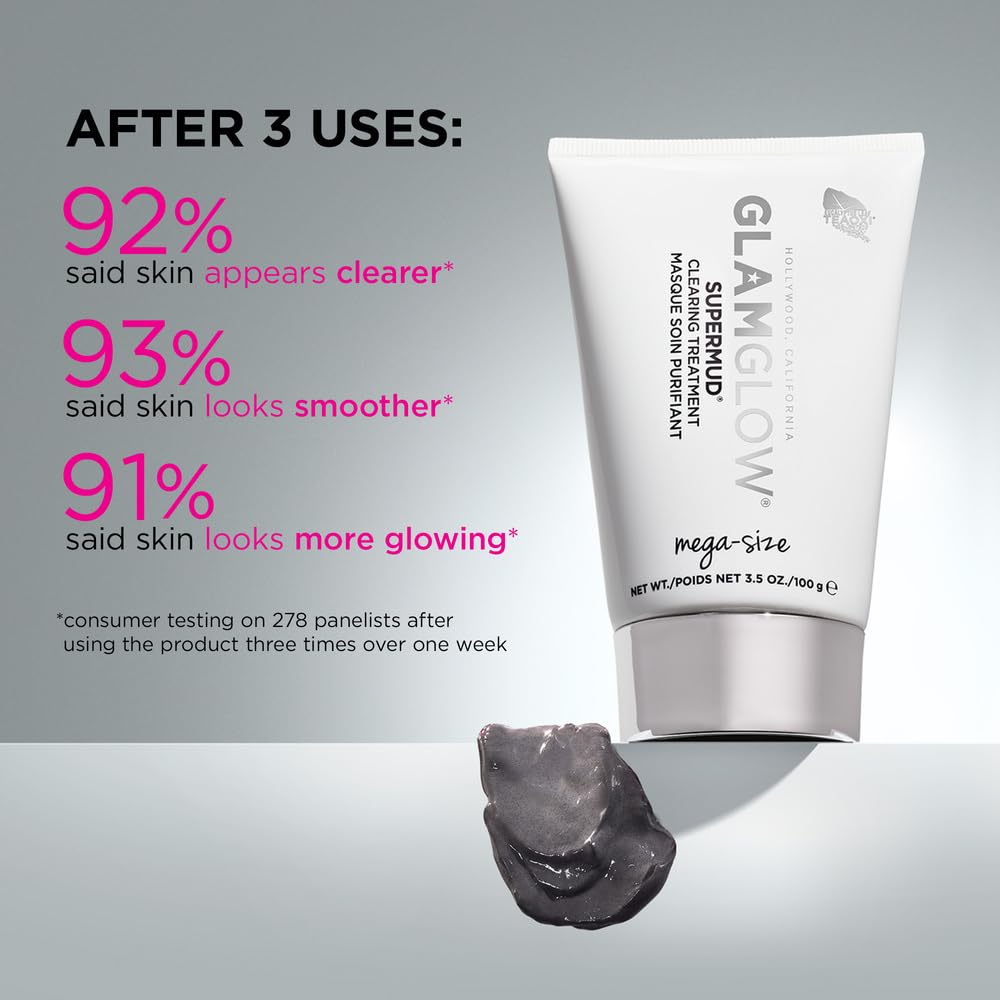 Glamglow SUPERMUD Instant Clearing Treatment Face Mask | For Acne Prone Skin and Oily Complexion | Charcoal Mud Mask for Blackhead Remover and Pore Minimizer Skincare, 3.5 Ounce