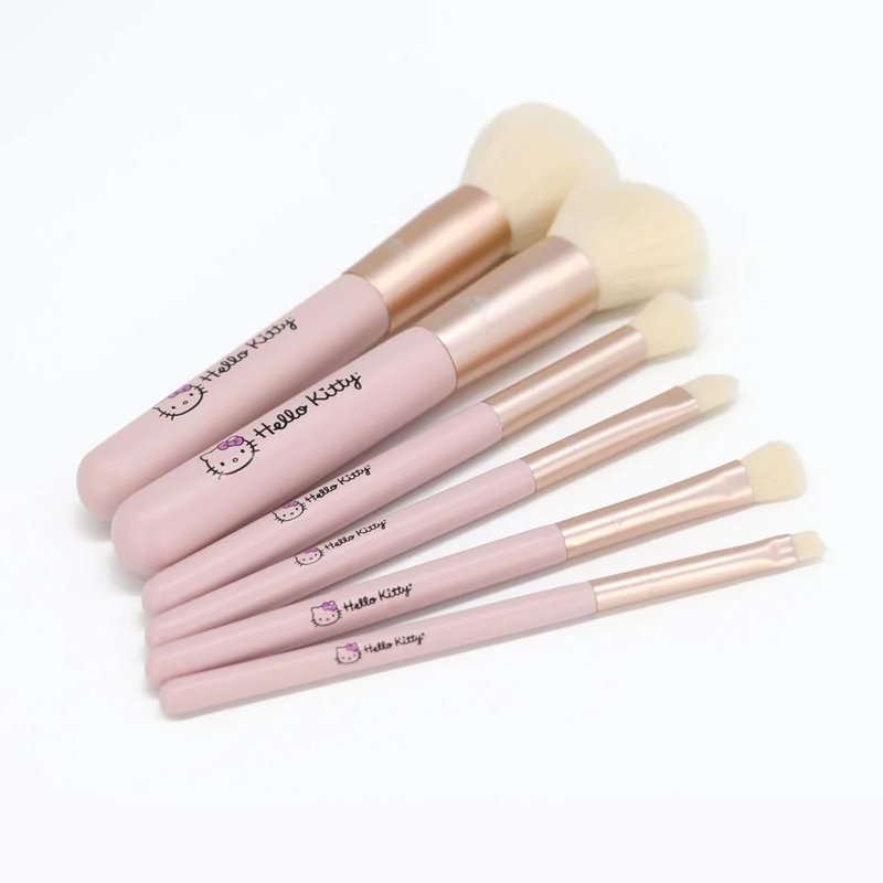 Hello Kitty Makeup Brush Set - 6 Super Soft Brushes for Foundation, Blending & Eyeshadow | Clear Cloche Organizer