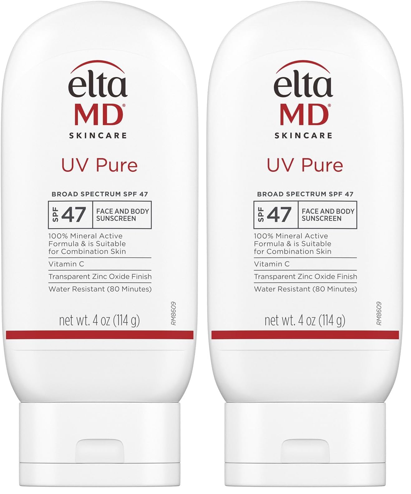 EltaMD UV Pure Face and Body Sunscreen,SPF 47 Mineral Sunscreen for Kids and Adults,Water Resistant Up to 80 Minutes,Oil Free Zinc Oxide Formula,4.0 oz,(Pack of 2)
