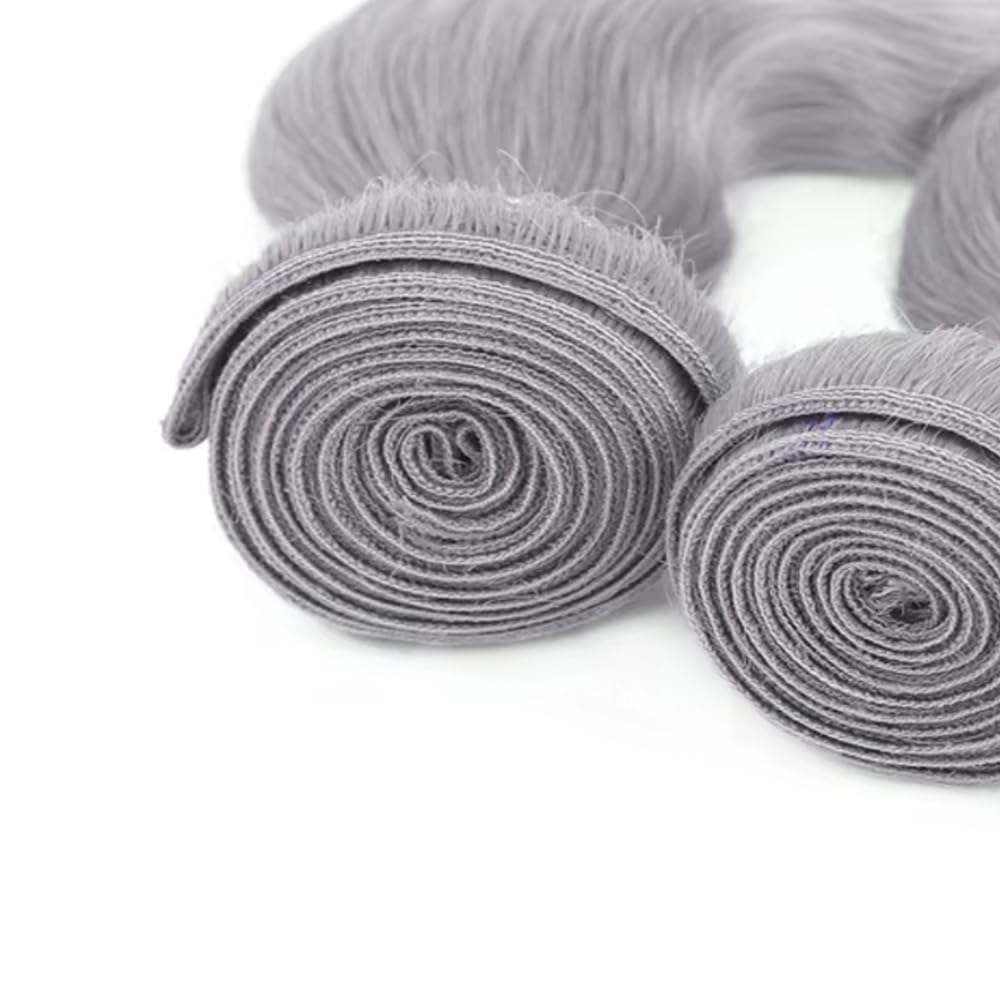 Grey Body Wave Human Hair Bundles 3 Bundles Body Wave Hair Brazilian Virgin Human Hair Extensions Unprocessed Hair Bundles for Women 12 14 16 Inch 300g