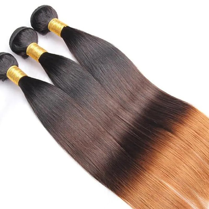 Ombre Brown Human Hair Bundles - 14, 16, 18 Inch Straight Brazilian Virgin Hair for Black Women