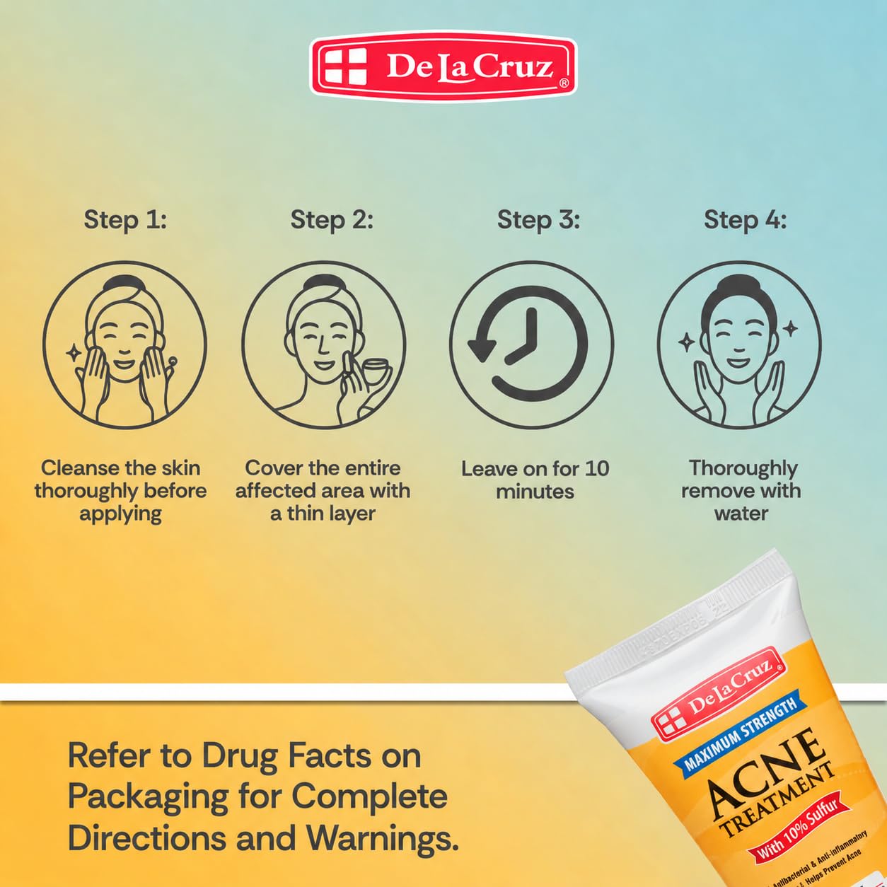 De La Cruz Sulfur Ointment - Cystic Acne Treatment for Face and Body - Daily 10 Min Spot Treatment Mask - Safe and Effective Game Changing Hormonal Acne Treatment that Clears Up Pimples - 2.6 OZ Tube
