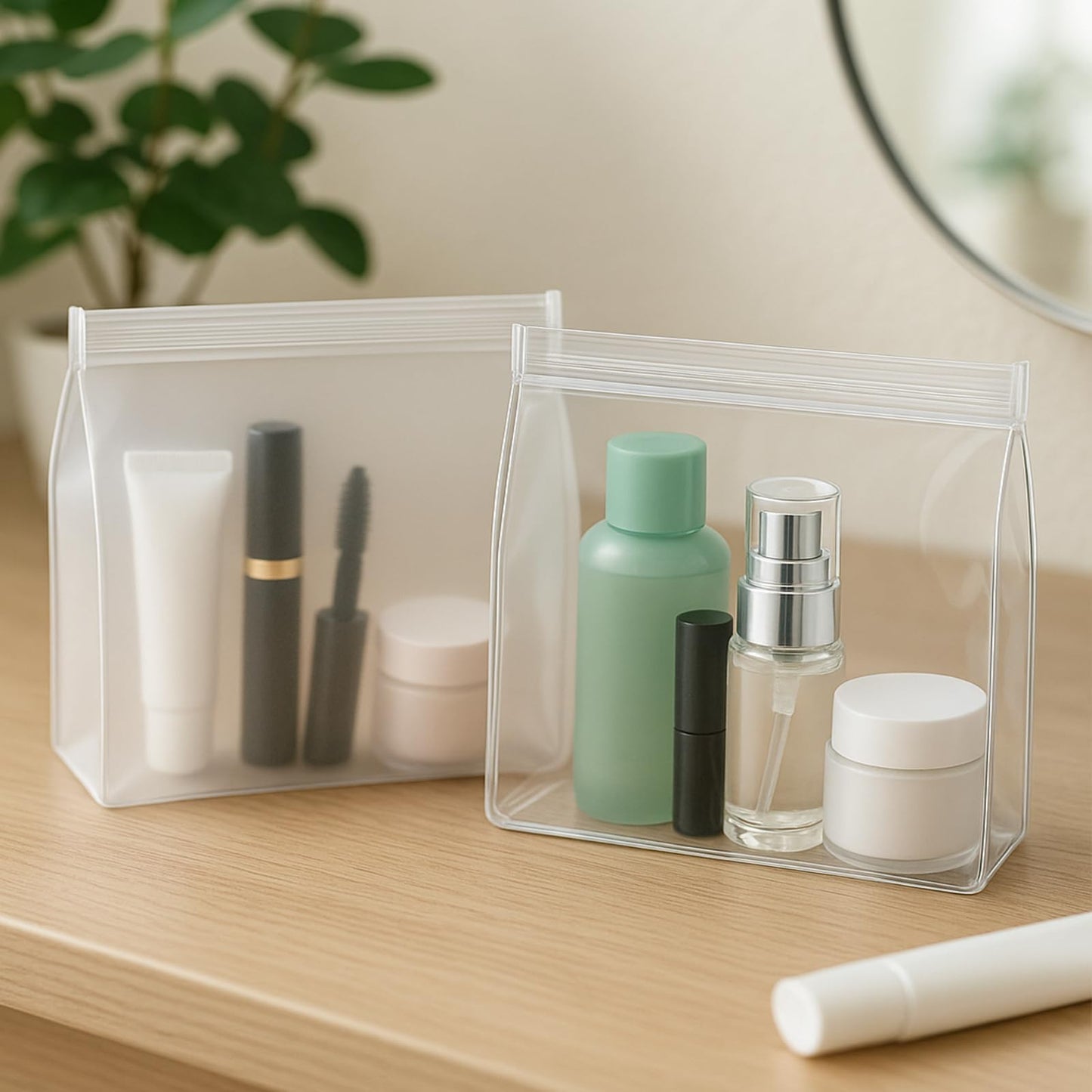 Circloophs 30 Pack Clear Makeup Bag Organizer Cosmetic Zipper Pouch TSA Approved Small Travel Pouches Transparent EVA Reusable Water-resistant Plastic Clear Gift Bags Bulk, Frosted, 10” x 7” x 2.6”