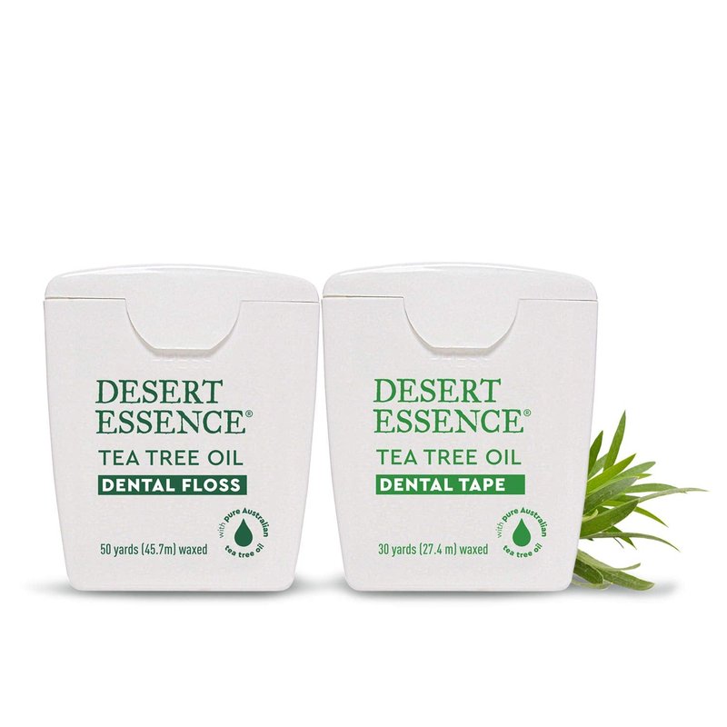 Desert Essence Tea Tree Oil Dental Tape - 30 Yards - Pack of 6 - Naturally Waxed w/Beeswax - Thick Flossing No Shred Tape - On The Go - Removes Food Debris Buildup - Cruelty-Free Antiseptic