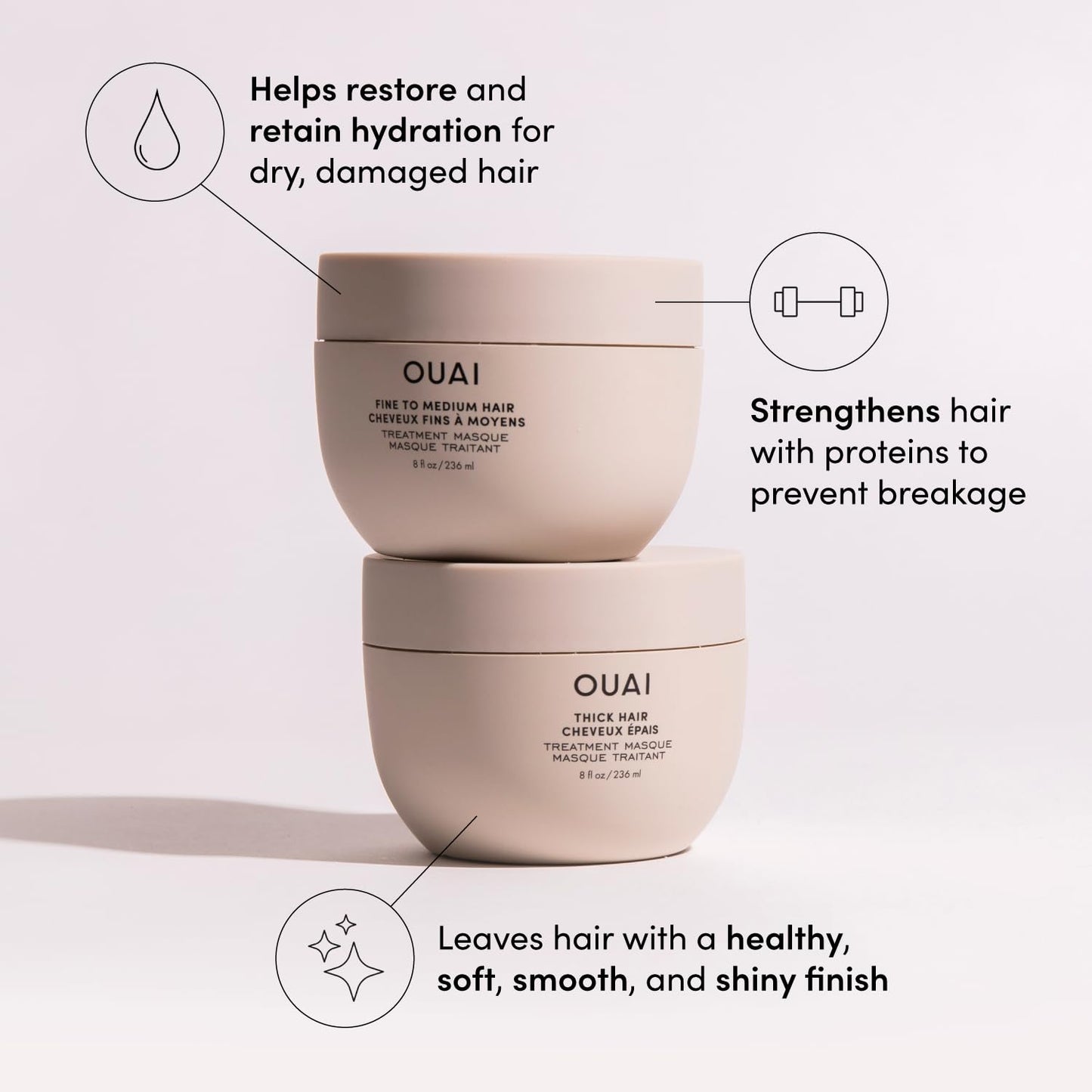 OUAI Travel Kit - Includes Travel Size Leave In Conditioner, Detox Shampoo, Thick Hair Mask, Scalp & Body Scrub (4 Count)