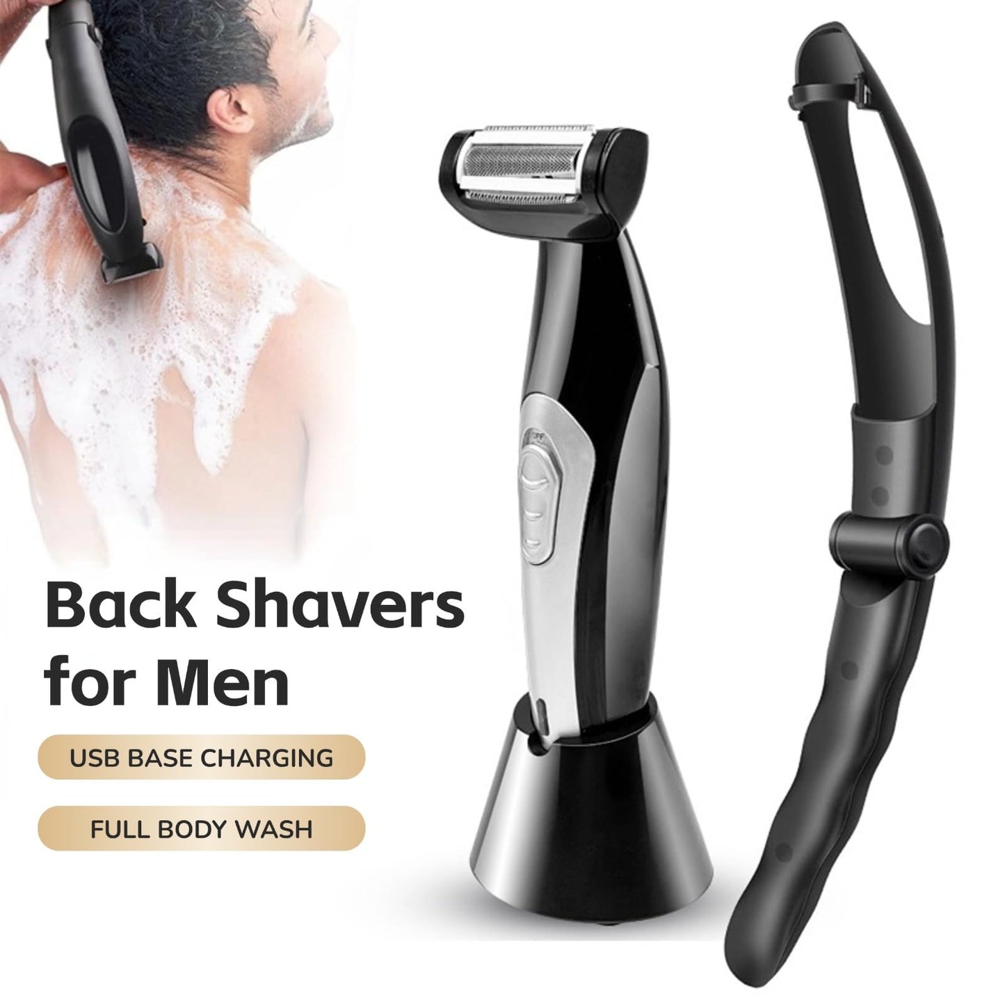 Yoidesu Men's, Body Groomer with Adjustable Extreme Reach Handle, Wet/Dry Use, Back Hair Remover