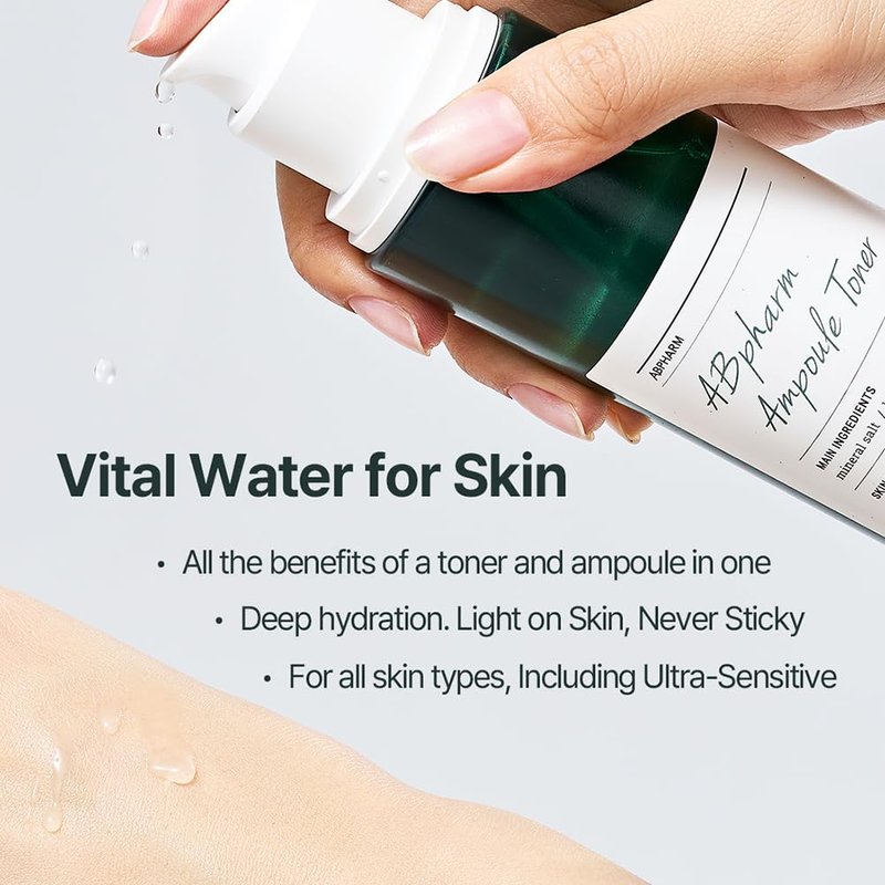 AB Pharm Derma Salt Hyalruronic Ampoule Toner, A Multi-Functional Toner, Deep Hydration Power, Sensitive Skin, Elasticity, Vegan Certified, Korea No.1 Derma Salt Formula, Triple hyaluronic acids.