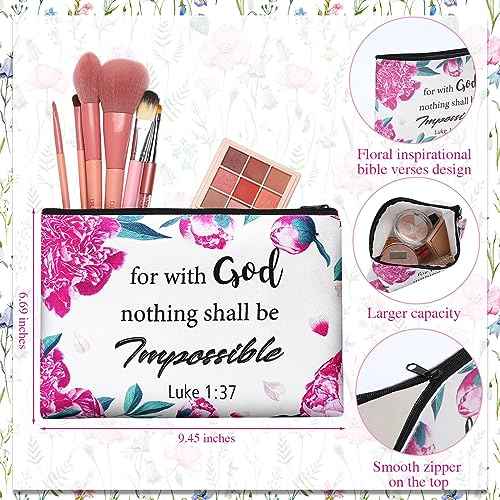 24 Pcs Christian Makeup Bag Bible Cosmetic Bags Inspirational Bible Verse Toiletry Pouches Canvas Motivational Pouches with Zipper for Women Organize Cosmetics Toiletries Stationery(Floral)