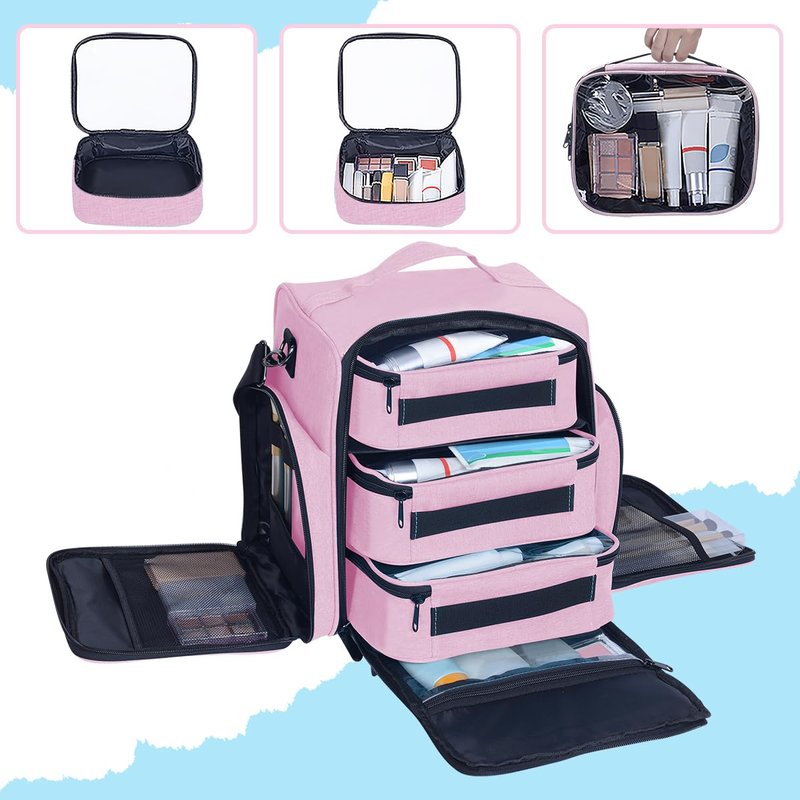 BAOMANYUHA Large Makeup Bag Cosmetic Case Organizer with 3 Inner Removable Pouches Multifunctional Travel Train Storage,Purple