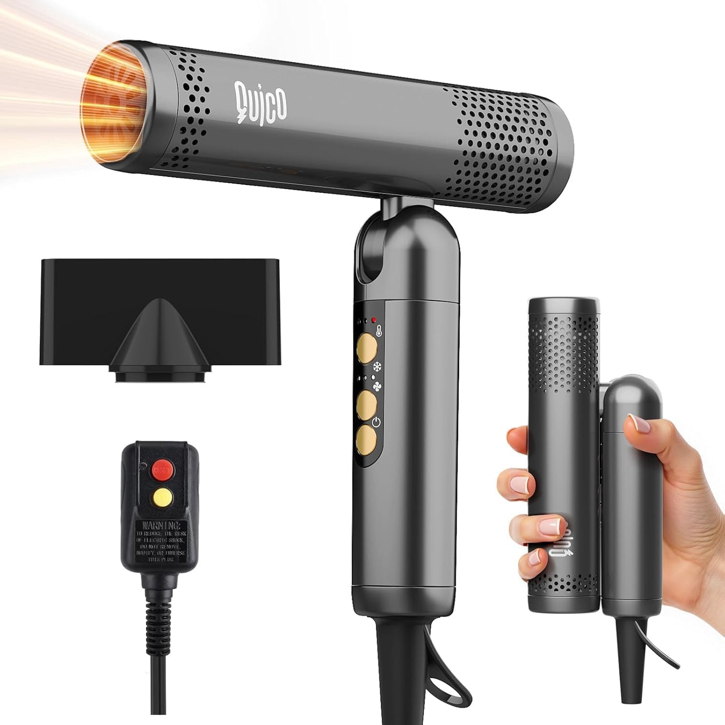 Quico Travel Hair Dryer Dual Voltage, 120,000 RPM Fast Drying BLDC Pocket Hair Dryers for Women with Concentrator 500M Negative Ions, Foldable Blow Dryer with Cold, 3 Heat&3 Speed Settings