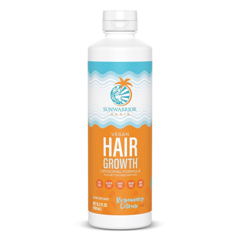 Sunwarrior Hair Growth Liquid Rosemary Oil with Biotin & Omega 3 Curcumin, Hyaluronic Acid Tocopherol, Reduce Shedding Promote Hair Growth Improve Hair Density Scalp Hydration Citrus Flavor 15.2 fl oz