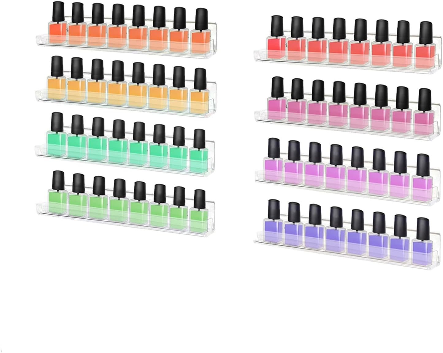Acrylic Nail Polish Organizer - 8-Pack Wall-Mounted Shelves with Anti-Slip Inserts | Space-Saving Storage Solution