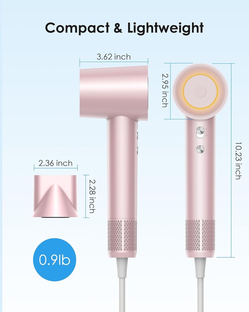 Negative Ion Hair Dryer - High-Speed 110,000 RPM Brushless Motor, 3 Heat Settings | 360° Rotating Nozzle (Pink)
