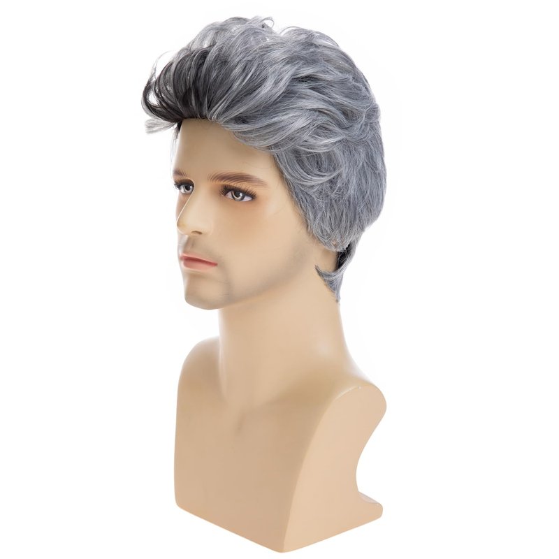 Beweig Men Wigs Short Gray Wig Synthetic Heat Resistant Natural Halloween Cosplay Hair
