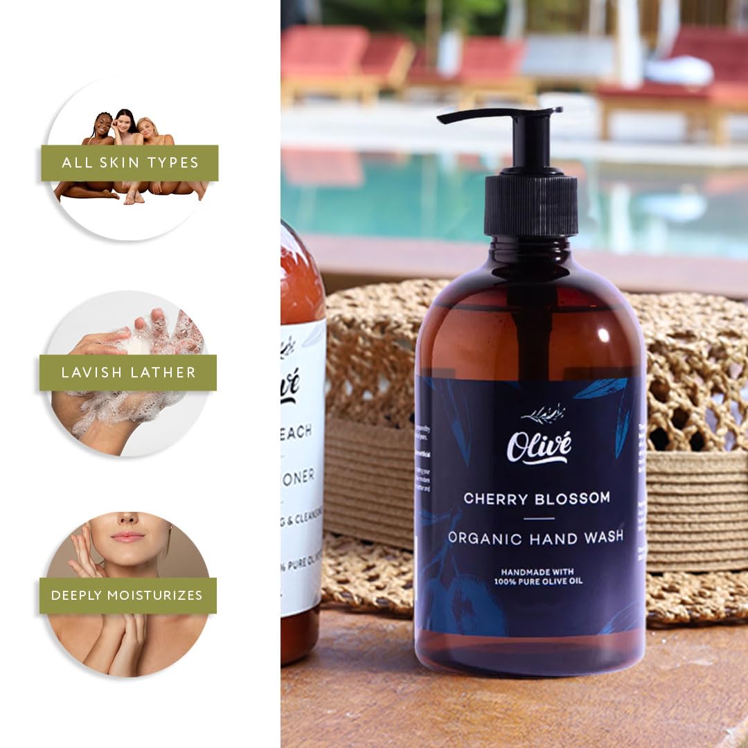 Cherry Blossom Olive Oil Hand Wash - 100% Pure, Natural Hydrating Soap | 300ml Pump for Soft, Healthy Hands