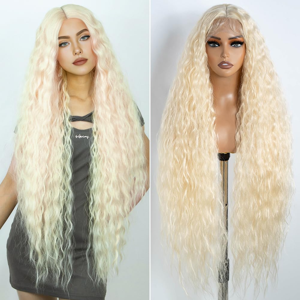 Joedir Hair Super Long Wigs for Women 36 inch Lace Front Wig 5 Inch Middle Parting Synthetic Hair Bohemian Waves (RC613)